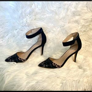 CHARLES DAVID Blue/Pink Floral Satin Pump Heel Stiletto Pointy Toe Size 8M